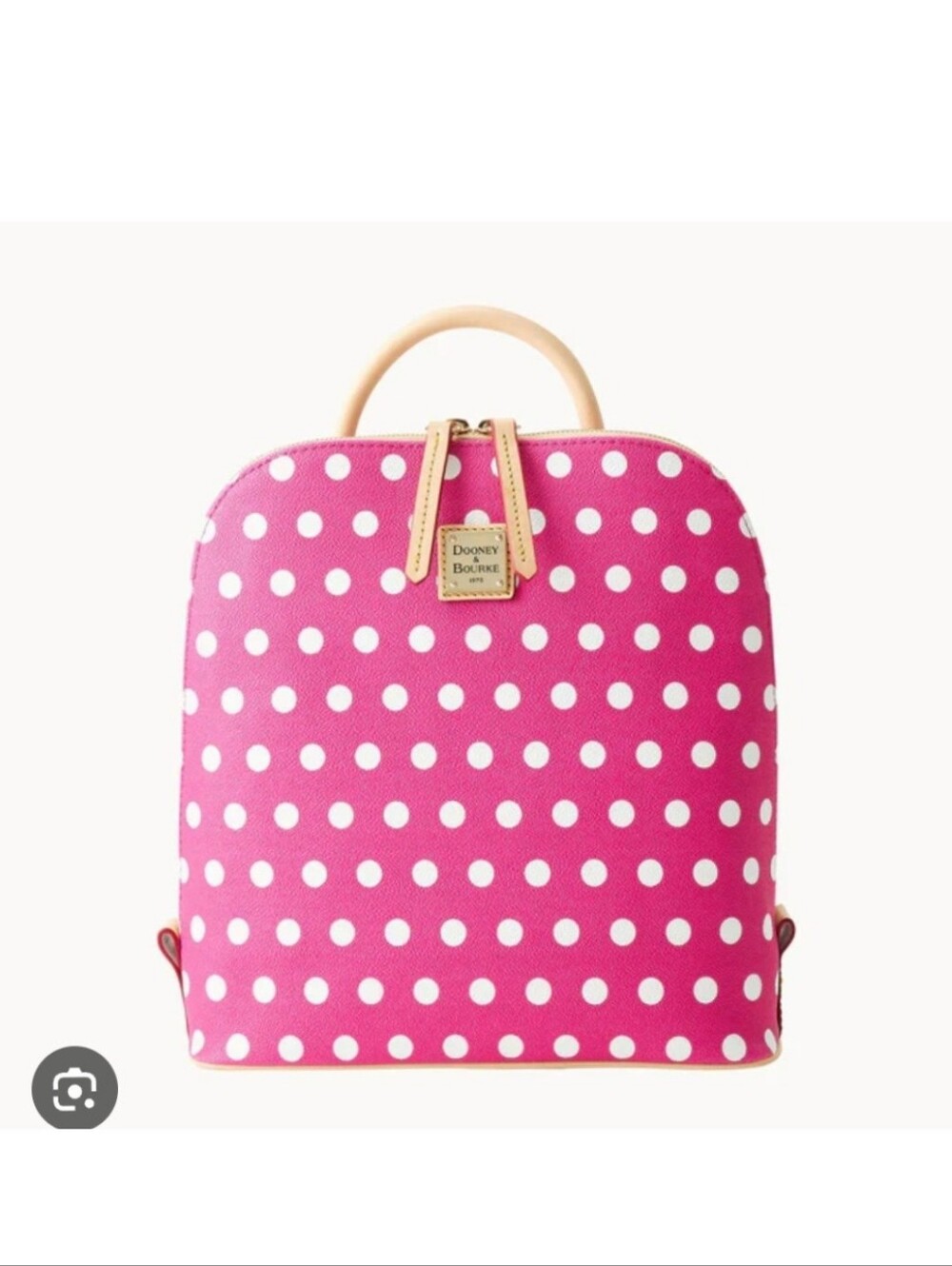 Dooney & Bourke Hot Pink Polka Dot Backpack Zip Pod Leather Pebble Grain